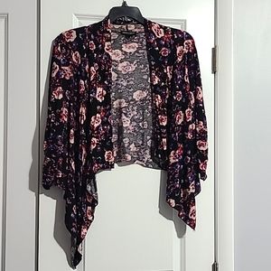 Woman's black/pink/purple/blue floral sweater jacket